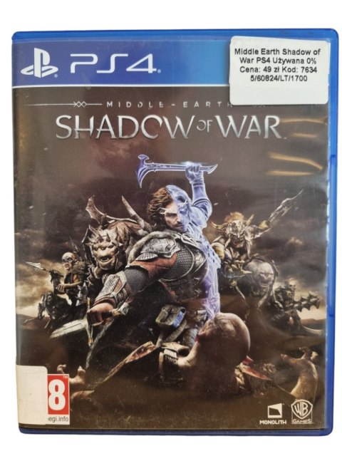 MIDDLE-EARTH: SHADOW OF WAR PS4 PLAYSTATION 4 GRA NA PŁYCIE