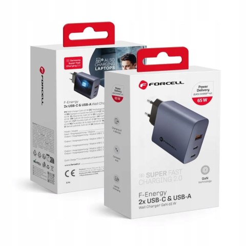 Szybka Ładowarka Sieciowa Fast Charge do telefonu USB i 2xUSB Typ C 65W GaN