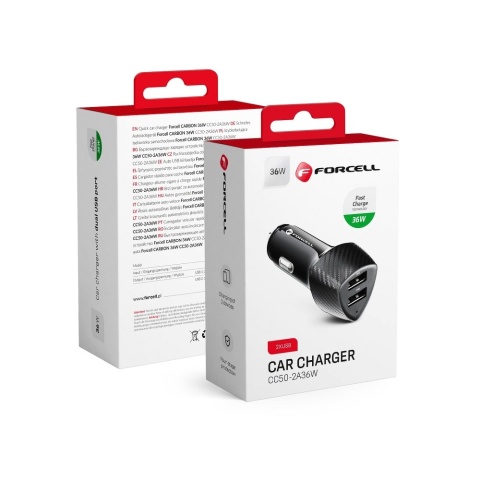 Ładowarka samochodowa Forcell F-Energy Carbon 2 x USB A QC3.0 3A 36W CC50-2A czarna