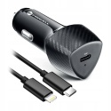 Ładowarka samochodowa Forcell F-Energy Carbon USB C QC3.0 PD 3A 20W + kabel USB C do Lightning CC50-1C czarna
