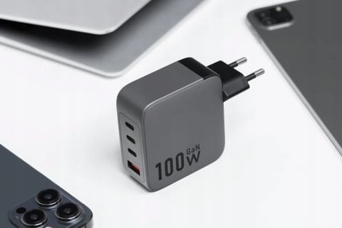 Ładowarka sieciowa do telefonu Forcell F-Energy GaN 3 x USB C + USB A QC4.0 PD 5A 100W VT-46 szara