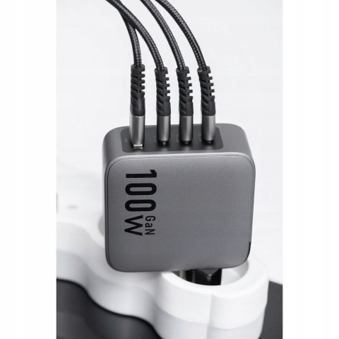 Ładowarka sieciowa do telefonu Forcell F-Energy GaN 3 x USB C + USB A QC4.0 PD 5A 100W VT-46 szara