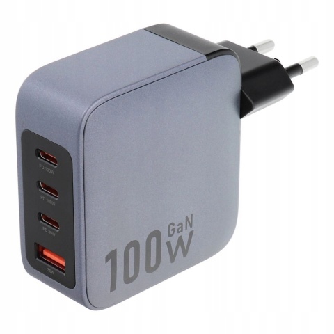 Ładowarka sieciowa do telefonu Forcell F-Energy GaN 3 x USB C + USB A QC4.0 PD 5A 100W VT-46 szara