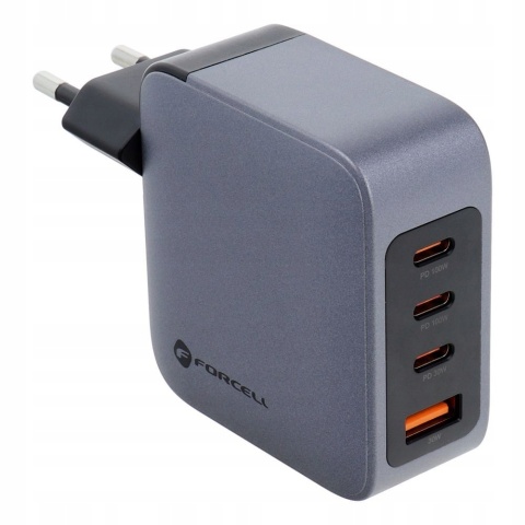Ładowarka sieciowa do telefonu Forcell F-Energy GaN 3 x USB C + USB A QC4.0 PD 5A 100W VT-46 szara