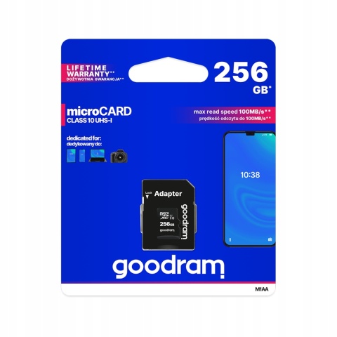 GOODRAM karta pamięci microSD 256GB 100MB/s class 10 UHS I z adapterem SD