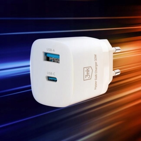 Ładowarka sieciowa USB-C USB-A 3mk Hyper GaN Charger 33W White
