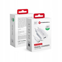 Ładowarka sieciowa Forcell 1x USB-A 2.4 A + Kabel USB A do Typ C biała