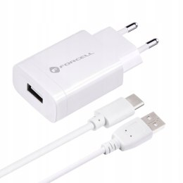 Ładowarka sieciowa Forcell 1x USB-A 2.4 A + Kabel USB A do Typ C biała