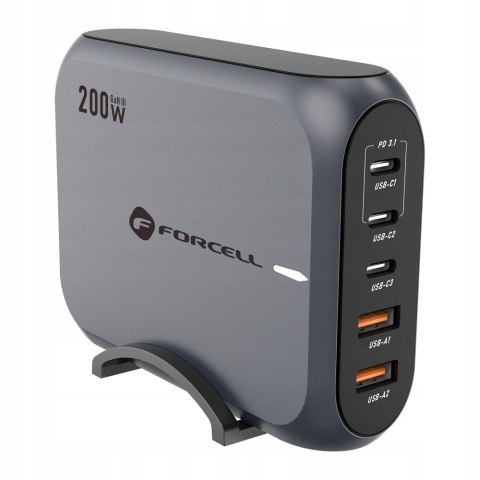 Super Mocna Szybka ładowarka sieciowa 200W na kablu 3x USB-C 2x USB-A