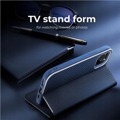 Etui z klapką na Samsung A51 Luna Book Carbon niebieskie
