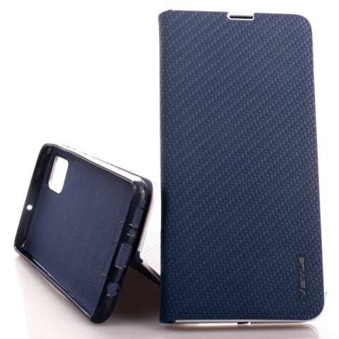 Etui z klapką na Samsung A51 Luna Book Carbon niebieskie