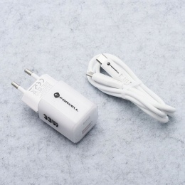 FORCELL F-ENERGY Crystal Color GaN III VT-41 ładowarka sieciowa z silikonowym kablem 1 x Typ C + 1 x USB A PD QC4.0 33W biała