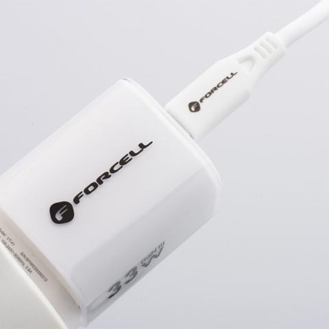 FORCELL F-ENERGY Crystal Color GaN III VT-41 ładowarka sieciowa z silikonowym kablem 1 x Typ C + 1 x USB A PD QC4.0 33W biała