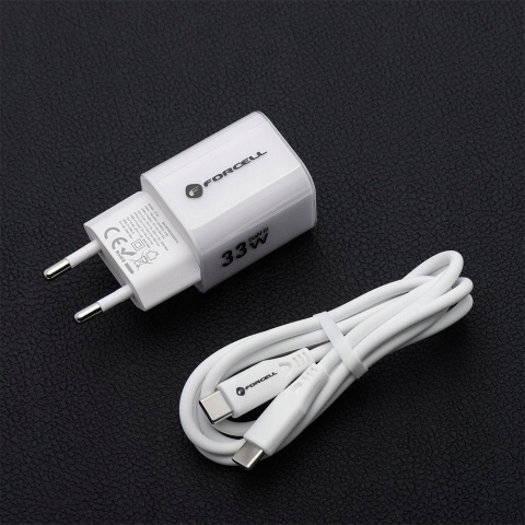 FORCELL F-ENERGY Crystal Color GaN III VT-41 ładowarka sieciowa z silikonowym kablem 1 x Typ C + 1 x USB A PD QC4.0 33W biała