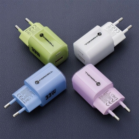 FORCELL F-ENERGY Crystal Color GaN III VT-41 ładowarka sieciowa z silikonowym kablem 1 x Typ C + 1 x USB A PD QC4.0 33W biała