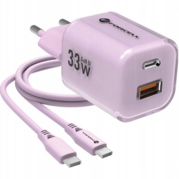 FORCELL F-ENERGY Crystal Color GaN III VT-41 ładowarka sieciowa z silikonowym kablem 1 x Typ C + 1 x USB A PD QC4.0 33W fioletow