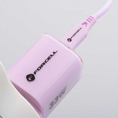FORCELL F-ENERGY Crystal Color GaN III VT-41 ładowarka sieciowa z silikonowym kablem 1 x Typ C + 1 x USB A PD QC4.0 33W fioletow