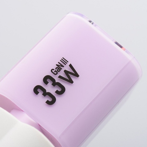 FORCELL F-ENERGY Crystal Color GaN III VT-41 ładowarka sieciowa z silikonowym kablem 1 x Typ C + 1 x USB A PD QC4.0 33W fioletow