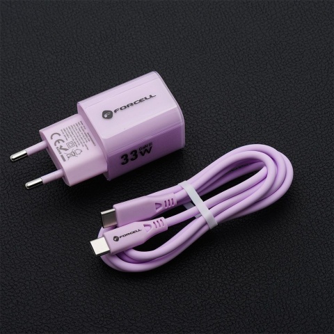 FORCELL F-ENERGY Crystal Color GaN III VT-41 ładowarka sieciowa z silikonowym kablem 1 x Typ C + 1 x USB A PD QC4.0 33W fioletow