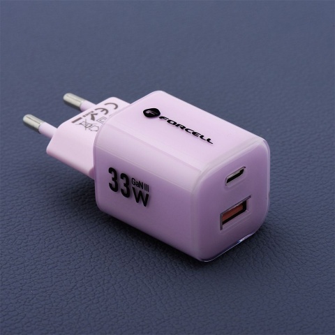 FORCELL F-ENERGY Crystal Color GaN III VT-41 ładowarka sieciowa z silikonowym kablem 1 x Typ C + 1 x USB A PD QC4.0 33W fioletow