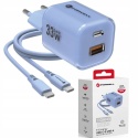 FORCELL F-ENERGY Crystal Color GaN III VT-41 ładowarka sieciowa z silikonowym kablem 1 x Typ C + 1 x USB A PD QC4.0 33W niebiesk