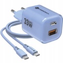 FORCELL F-ENERGY Crystal Color GaN III VT-41 ładowarka sieciowa z silikonowym kablem 1 x Typ C + 1 x USB A PD QC4.0 33W niebiesk