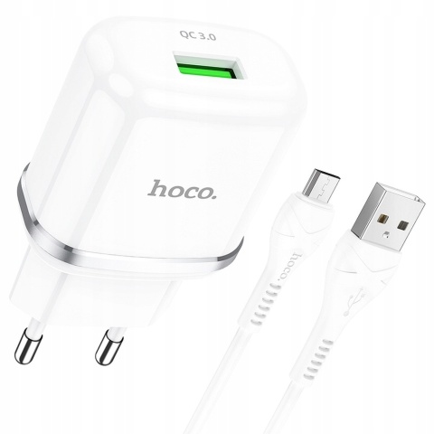 HOCO ładowarka sieciowa USB 3A QC3.0 Fast Charge Special Single Port z kablem Micro N3 biała