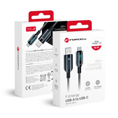 Kabel USB A do USB C Forcell F-Energy QC4. 0 PD 3A 66W Digital 1,2 m C272 czarny