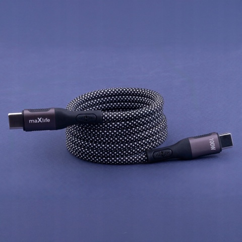 Maxlife kabel magnetyczny MXUC-11 USB-C - USB-C 1,0 m 100W czarny nylonowy