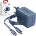Ładowarka sieciowa do telefonu Forcell F-Energy GaN III Crystal Color 2x USB C AVS SSFC3.0 60W + kabel USB C do USB C VT-60 gran