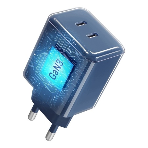 Ładowarka sieciowa do telefonu Forcell F-Energy GaN III Crystal Color 2x USB C AVS SSFC3.0 60W + kabel USB C do USB C VT-60 gran