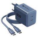 Ładowarka sieciowa do telefonu Forcell F-Energy GaN III Crystal Color 2x USB C AVS SSFC3.0 60W + kabel USB C do USB C VT-60 gran