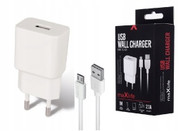Maxlife ładowarka sieciowa MXTC-01 1x USB 2,1A biała + kabel USB-C