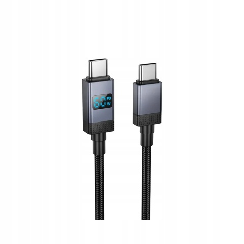 Kabel USB C do USB C Hoco 3A 60W z wyświetlaczem 1 m X118 czarny