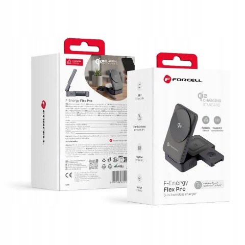 Ładowarka indukcyjna Forcell F-Energy 3w1 Flex Pro Qi2 zgodna z MagSafe (F-05) srebrna