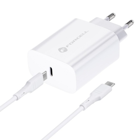 Ładowarka sieciowa do telefonu Forcell F-Energy USB C QC4.0 PD 3A 25W + kabel USB C do USB C TFK-TC-25WPD biała
