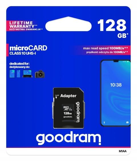 GOODRAM karta pamięci microSD 128GB 100MB/s class 10 UHS I z adapterem SD