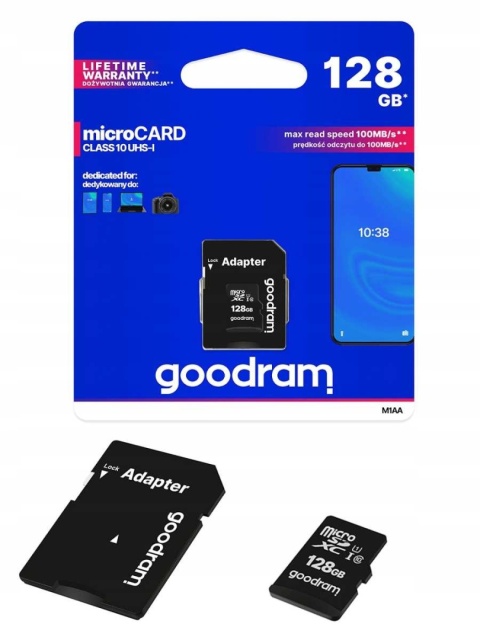 GOODRAM karta pamięci microSD 128GB 100MB/s class 10 UHS I z adapterem SD