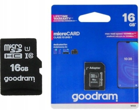 GOODRAM karta pamięci microSD 16GB 100MB/s class 10 UHS I z adapterem SD