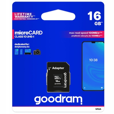 GOODRAM karta pamięci microSD 16GB 100MB/s class 10 UHS I z adapterem SD